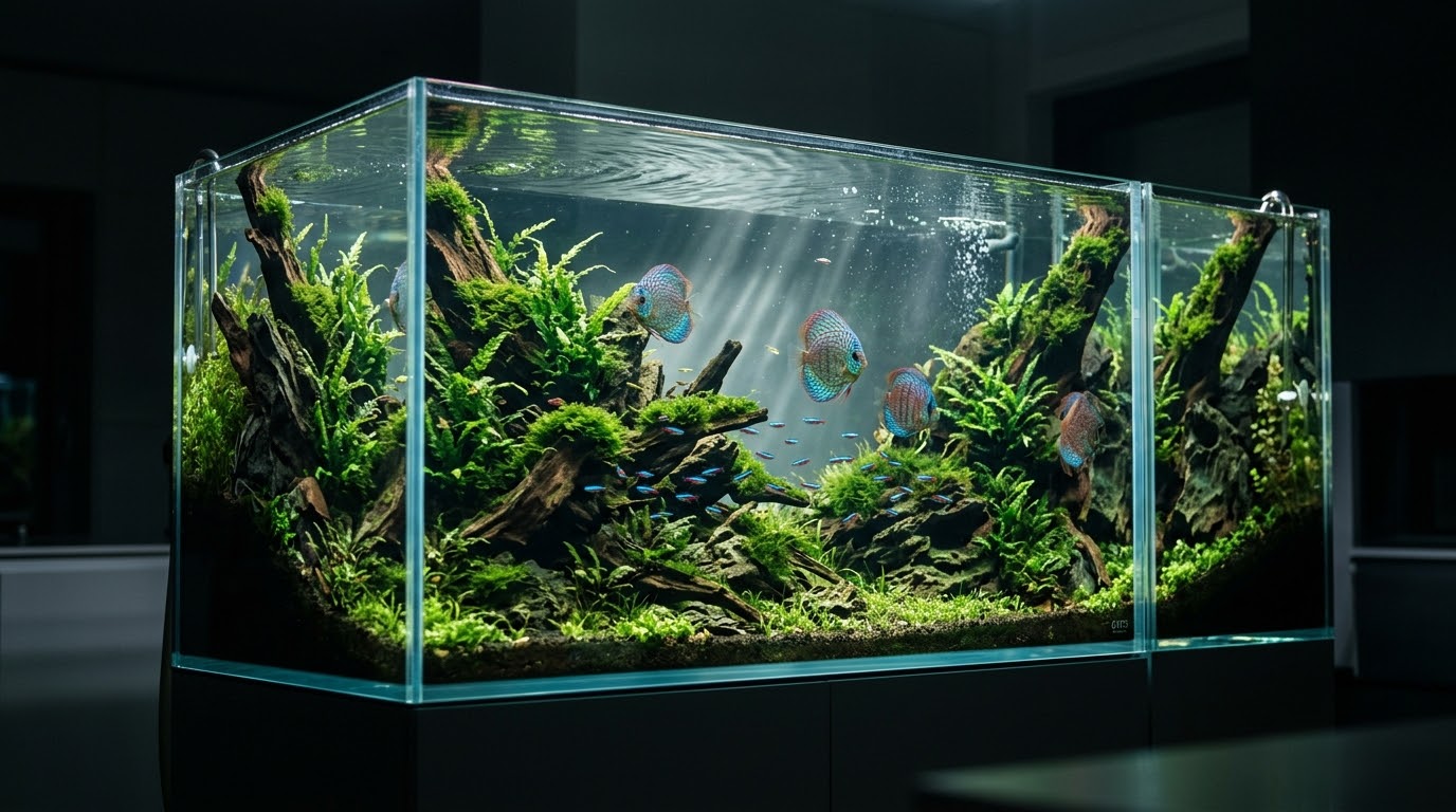 Aquário plantado natural com peixes ornamentais